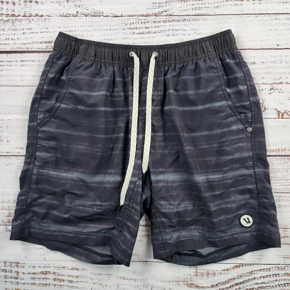 Vuori Kore V302 Lined Shorts Men Small Black Charcoal Stripe 7in Athletic